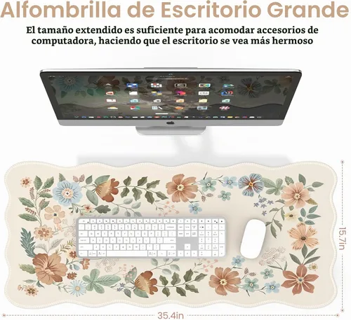 Vista 2 de HAOCOO Alfombrilla de escritorio con bordes ondulados para computadora, alfombrilla de mouse antideslizante, alfombrilla de escritorio lavable