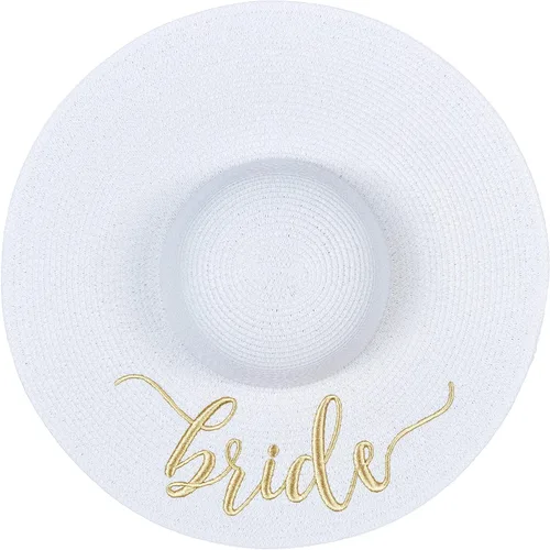 Vista 3 de Sombrero de paja bordado para mujer, regalo de despedida de soltera, luna de miel