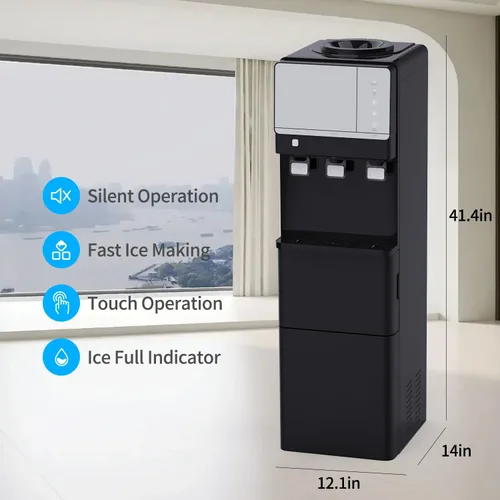 Vista 3 de IKT Dispensador de enfriador de agua fría y caliente con máquina de hielo para botella de 5 galones, 27 libras, capacidad diaria, luz nocturna