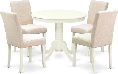 Vista 16 de East West Furniture ANAB3-AWA-05 - Juego de mesa de comedor moderno de 3 piezas, incluye una mesa de cocina redonda con pedestal y 2 sillas