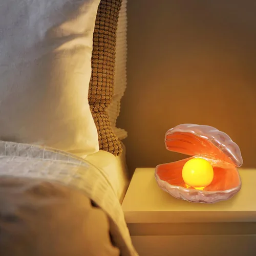 Vista 2 de DECHOUS Shell Pearl Night Light: LED cerámica rosa perla Shell luz escritorio mesita de noche lámpara de concha para dormitorio habitación de niños