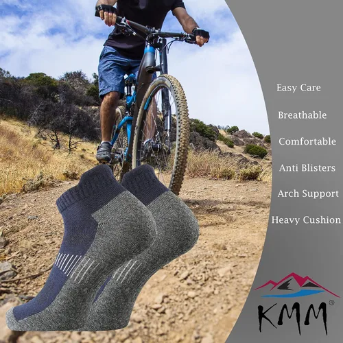 Vista 5 de KMM Calcetines tobilleros de lana merina para hombre con cojín de lengüeta baja para verano para senderismo al aire libre, golf, mocasín, tenis