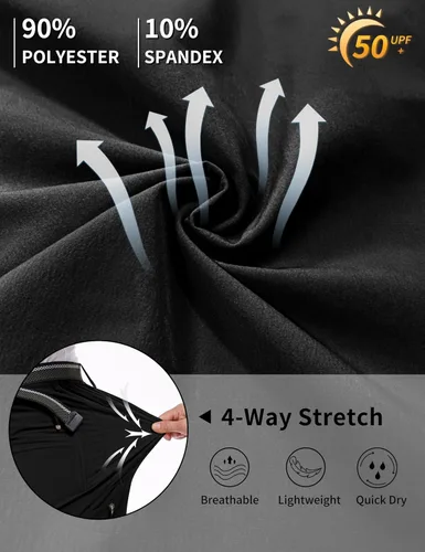 Vista 4 de NOUKOW Pantalones de senderismo para hombre, de secado rápido, ligeros, impermeables, elásticos, 6 bolsillos con cremallera y cinturón