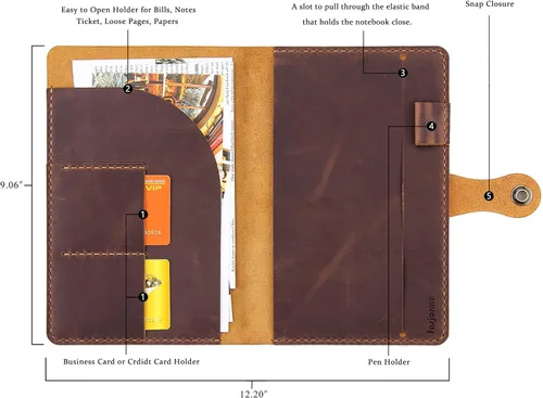 Vista 3 de Moleskine - Funda hecha a mano para cuaderno Moleskine de tapa dura, tamaño grande, 5 x 8.25 pulgadas, funda de cuero vintage con soporte