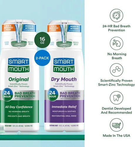 Vista 5 de SmartMouth Paquete de enjuague bucal activado con zinc original y seco para boca – Alivio inmediato de la boca seca – Aliento fresco instantáneo