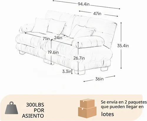 Vista 2 de Juego de sofá modular con asiento profundo de 94.4", tela de chenilla, loveseat seccional moderno para sala de estar, cómodo loveseat de felpa tipo