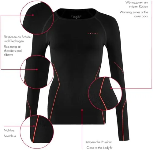 Vista 4 de FALKE Top de capa base de manga larga para mujer, ropa interior térmica, transpirable de secado rápido, nailon, 1 pieza