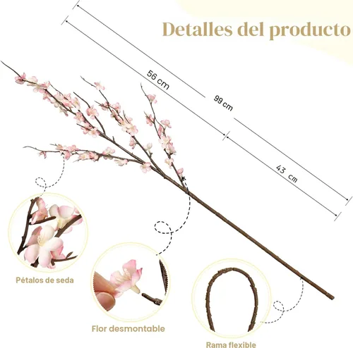 Vista 4 de Ammyoo - 4 ramas de flores de cerezo artificiales para decoración de interiores de primavera y verano, flores artificiales de tallo largo