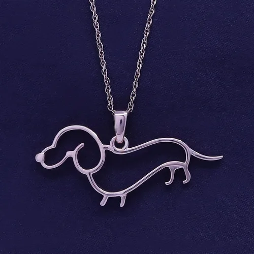 Vista 4 de AFFY Dachshund Collar con colgante de perro en oro de 14 quilates sobre plata de ley