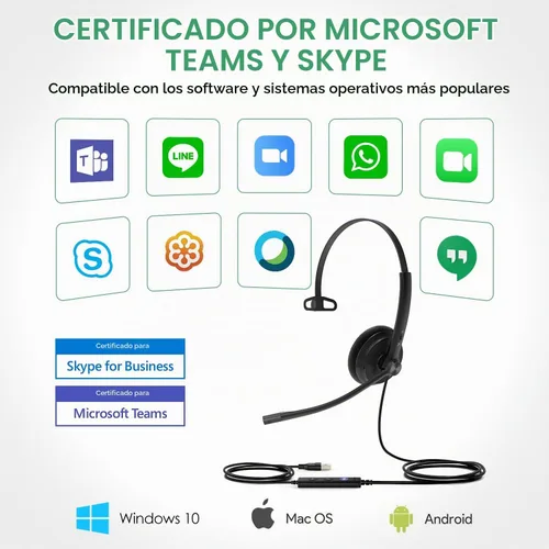 Vista 7 de Yealink UH34 Lite Wired Headset,USB-A, Noise Canceling Mic,in-Line Controls Mono-Oreja