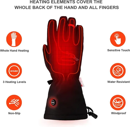 Vista 2 de DEWBU Guantes térmicos con batería, guantes eléctricos recargables para mujeres y hombres, guantes de trabajo impermeables con calefacción