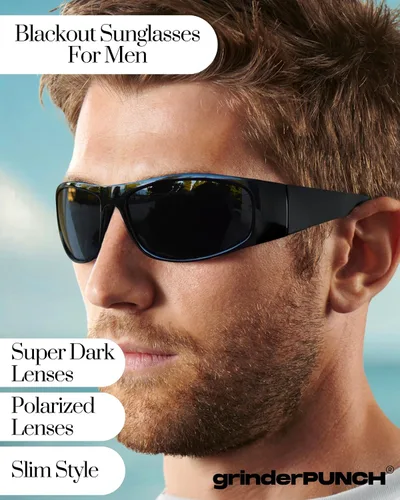 Vista 8 de grinderPUNCH Gafas de sol negras polarizadas súper oscuras Estilo ciclista Estilo envolvente ligero protección UV