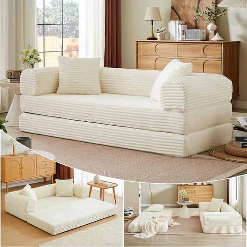 Vista 12 de Sofá cama plegable convertible 4 en 1, sofá cama plegable con marco de forma fija, sofá plegable de pana nube para sala de estar y dormitorio