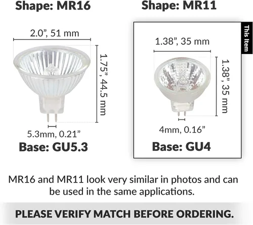 Vista 2 de Simba Lighting - Bombillas de foco halógeno MR11 de 10 vatios y 12 voltios (paquete de 6) de 2 pines, 110 lm, ángulo de haz de 30° para acento, luz