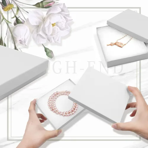 Vista 3 de opaprain Cajas de regalo blancas de joyería de cartón, 10 unidades, 6 x 5 x 1 pulgadas, se aplica a mostrar collares, anillos, pulseras, aretes