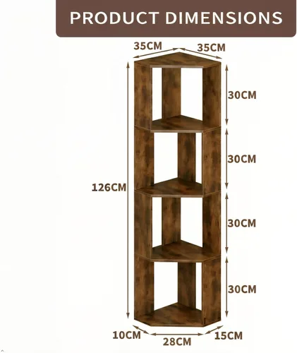 Vista 3 de Estantería de madera de 4 niveles, estante independiente para libros, organizador de almacenamiento abierto moderno para dormitorio, sala de estar