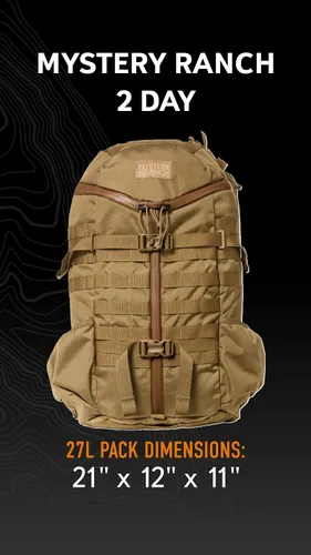 Vista 2 de Mystery Ranch Mochila de 2 días - Mochila táctica Molle Senderismo, 27L, Coyote