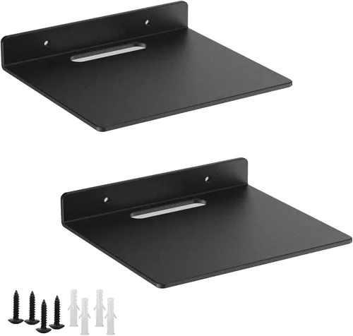 Vista 10 de Pequeño estante flotante – 0.118 in de grosor, 6.5 pulgadas, estante de pared de metal, estantes flotantes de metal para eco, cámaras, altavoz