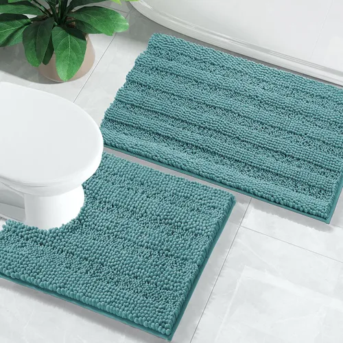 Vista 9 de Yimobra Juego de 2 alfombras de baño de felpilla suave y absorbente y alfombra para inodoro en forma de U, antideslizante, lavable a máquina