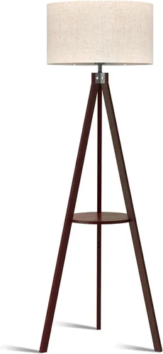 Vista 8 de LEPOWER Lámpara de pie de trípode, lámpara de pie de madera de mediados de siglo, lámpara de pie con estante de diseño moderno para sala de estar