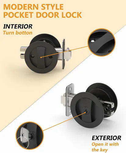 Vista 7 de Asidrama Paquete de 1 cerradura de puerta de bolsillo de entrada negro mate con llave