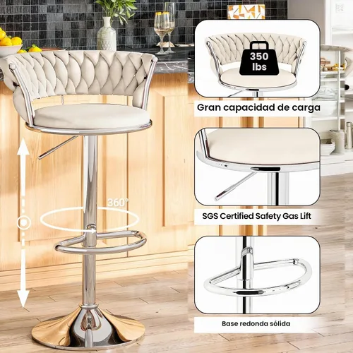 Vista 5 de AWQM Juego de 2 taburetes de bar de terciopelo, taburetes de cocina giratorios de altura ajustable con respaldo bajo para comedor, barra
