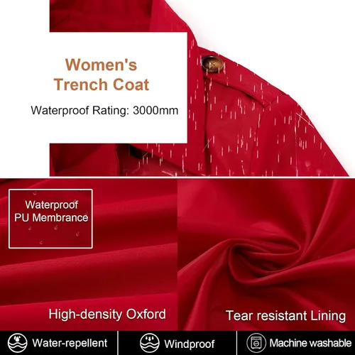 Vista 4 de CREATMO US - Gabardina clásica con solapa de doble botonadura para mujer sobretodo ceñido con cinturón y capucha desmontable