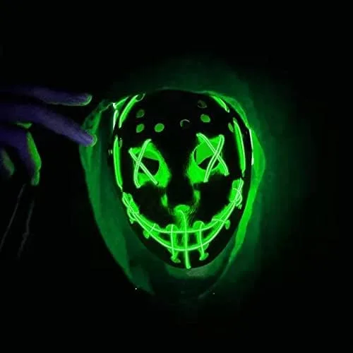 Vista 4 de Máscara de la Purga con luz LED Jason, máscara de miedo de Halloween para niños, adultos, hombres y mujeres, fiesta de festival de Halloween