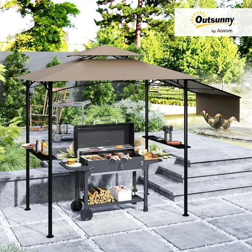 Vista 2 de Outsunny Gazebo de parrilla de 8' x 5' Toldo lateral de doble nivel, 6