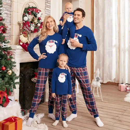 Vista 2 de Honwenle - Conjuntos de pijamas familiares de Navidad a juego, pijamas de Navidad con camiseta con estampado de Papá Noel y pantalones a cuadros