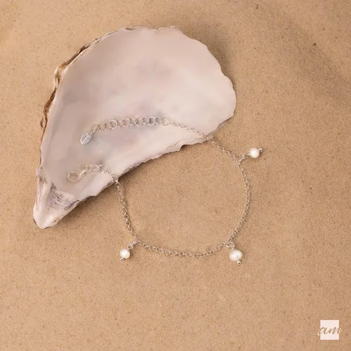 Vista 3 de Amberta Pulsera de perlas de agua dulce de plata de ley 925 para mujer