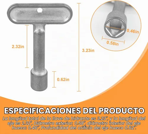 Vista 4 de P1300-PART-13-KEY Llave de boca de actualización para llave de grifo de agua ZURN para válvulas de hidrante y grifos de pared (plata)
