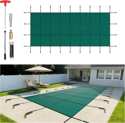 Vista 17 de VEVOR Cubierta rectangular para piscina de 12 x 20 pies, toldo de invierno de PVC color carbón, impermeable y repelente de suciedad