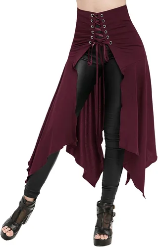 Vista 3 de myhehthw Falda steampunk para mujer, falda gótica irregular, eduardiana, cintura pirata, renacentista, faldas con volantes