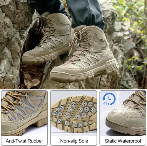 Vista 2 de FREE SOLDIER Botas de senderismo tácticas impermeables ligeras para hombre, botas militares de combate, botas de trabajo