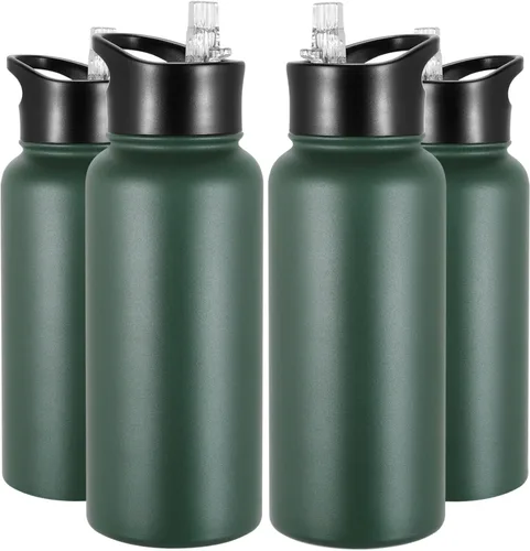 Vista 63 de Botella de agua aislada de 64 onzas con tapas de pajita y boquilla, jarra de agua de acero inoxidable de medio galón con mango de paracord, vacío