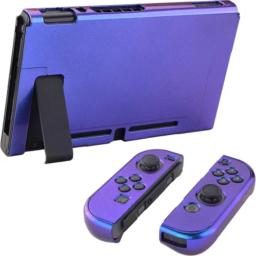 Vista 5 de eXtremeRate PlayVital - Carcasa trasera brillante para consola Nintendo Switch, controlador de mano NS Joycon protector separable, carcasa dura