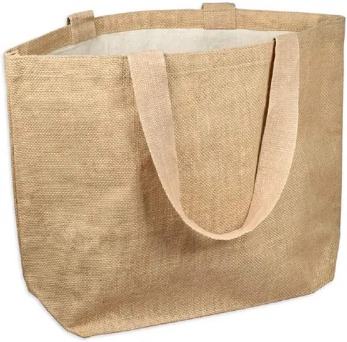 Vista 9 de Bolsas de arpillera de yute para la playa, bolsas de compras ecológicas con forro de algodón (1, mediano (20 x 14 x 6 pulgadas)
