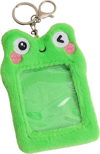 Vista 2 de Lindo soporte de tarjeta de fotos de felpa para almacenamiento de fotos de ídolos, bolsa de llavero colgante para tarjetas de juego, tarjetas