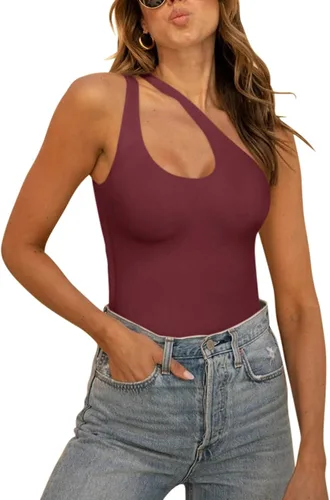 Vista 7 de REORIA Butsmooth® - Tops de Body Tank sin mangas con escote pronunciado sexy de un hombro con espalda descubierta en V para salir, de moda
