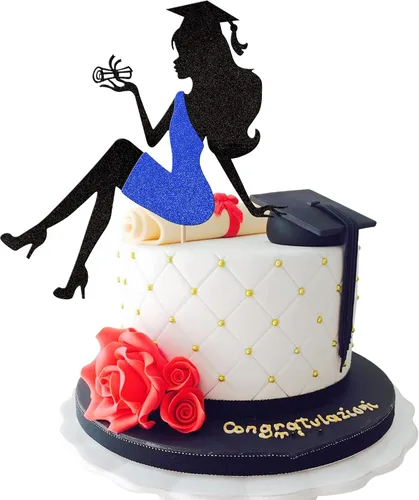 Vista 13 de 1 pieza de decoración para pastel de graduación 2026 con tapa de graduación con purpurina, diploma de tacón alto para niña, selección de pastel