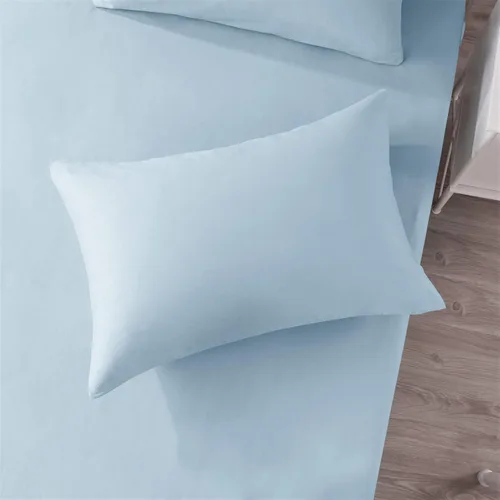 Vista 4 de DaDa Bedding - Lujoso juego de sábanas bajeras de algodón suave, color azul pastel sereno con fundas de almohada a juego, diseño de bolsillo