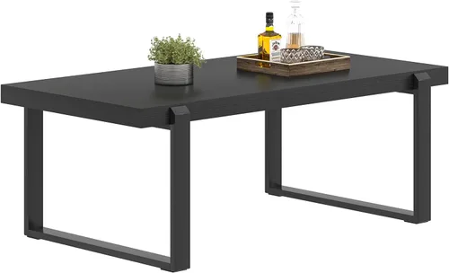 Vista 8 de FOLUBAN Mesa de café negra, mesa central moderna de madera y metal industrial, mesa rectangular de cóctel y té para sala de estar, 47 pulgadas