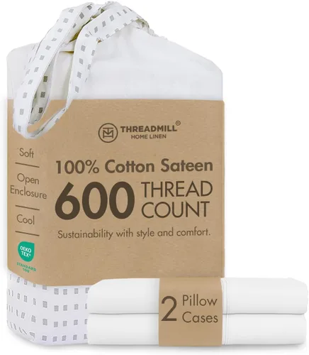 Vista 21 de Threadmill Home Linen Fundas de Almohada Estándar - 100% Algodón Natural 600 Número de Hilos, Juego de 2 Fundas de Almohada Damasco Gris Oscuro