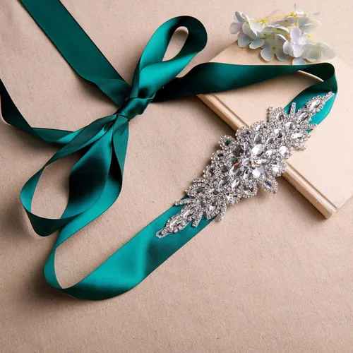 Vista 4 de Ulalaza Vestido de noche de graduación para mujer, con cintura decorativa, bandas de cristal para novia, cinturón de boda con diamantes de imitación
