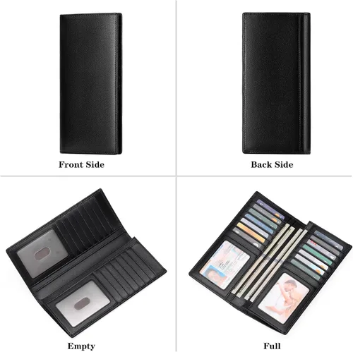 Vista 3 de FALAN MULE Cartera de cuero genuino con bloqueo RFID delgada con tarjetero largo plegable para tarjetas de crédito para hombres, Negro -, Moda