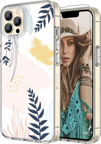 Vista 9 de Funda para iPhone 12 para mujer, [con protector de pantalla] ajuste delgado, diseño floral bohemio, lindo iPhone 12 Pro, patrón que nunca se