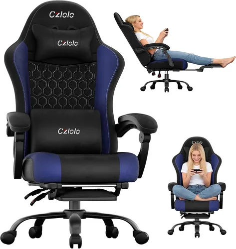 Vista 12 de Czlolo Silla de juegos grande y alta de tela con reposapiés extendido
