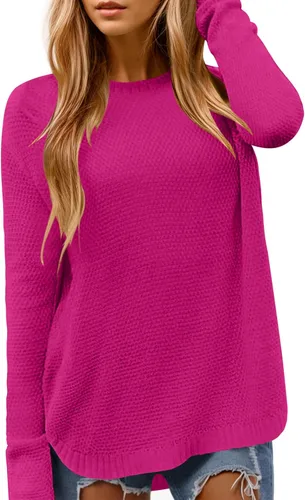 Vista 13 de DB MOON Suéter de Punto de Manga Larga con Cuello Redondo para Mujer 2025 Ajuste Holgado Suave Sólido Pullover Beige