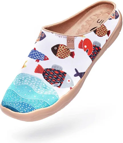 Vista 3 de Mocasines UIN para mujer, cómodos, modernos, pintados con diseños artísticos, para viajar, con punta ancha, estilo informal, Málaga